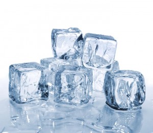 closeup of clear ice-cubes stacked